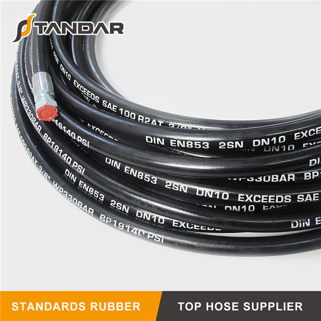 SAE100 R2AT 2 Stainless Steel Wire Reinforced Braided Hydraulic Rubber Hose